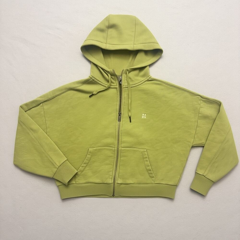 Sweaty Betty Hoodie Green Essentials Full Zip Oversized Cropped Sweatshirt M